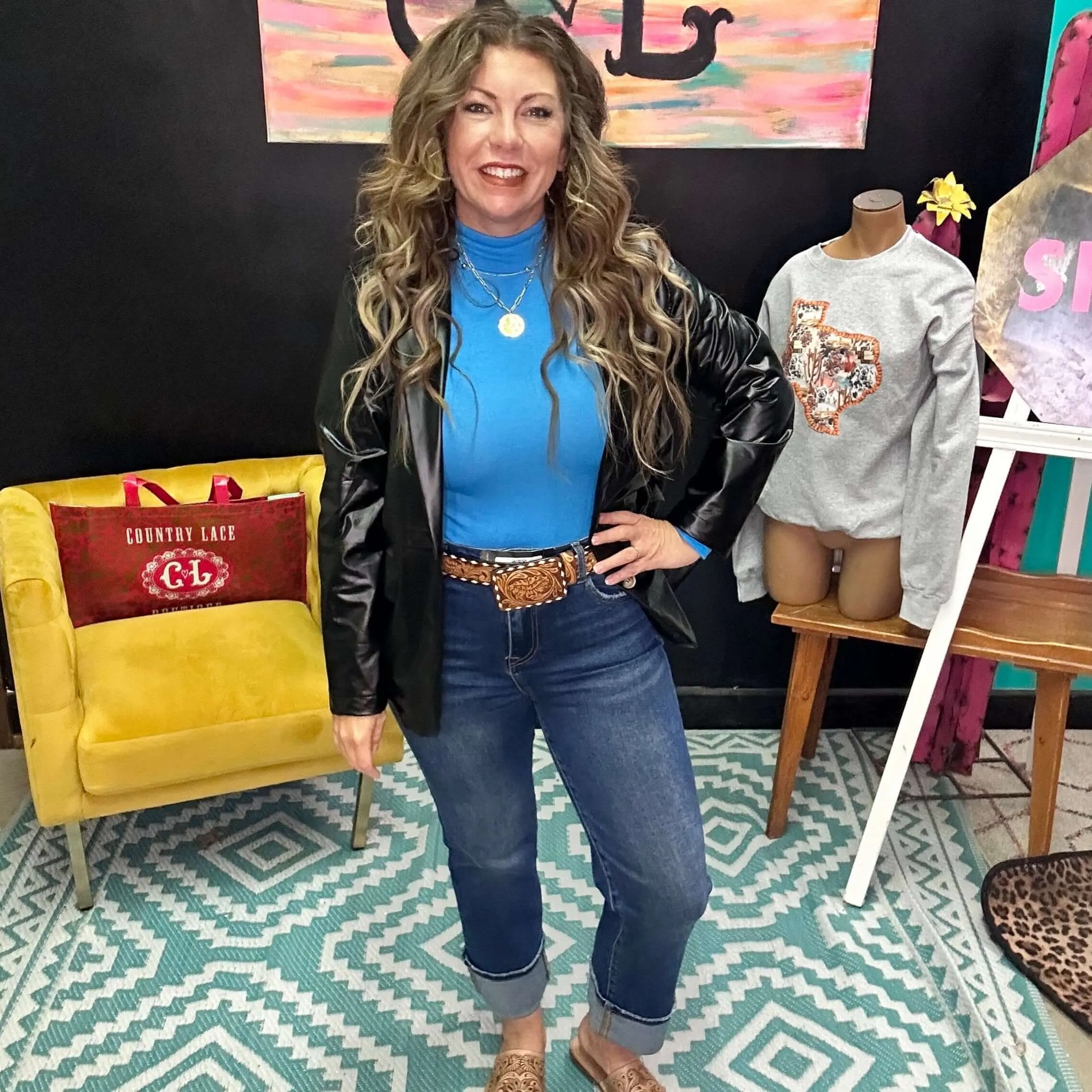 Black Faux Leather Blazer