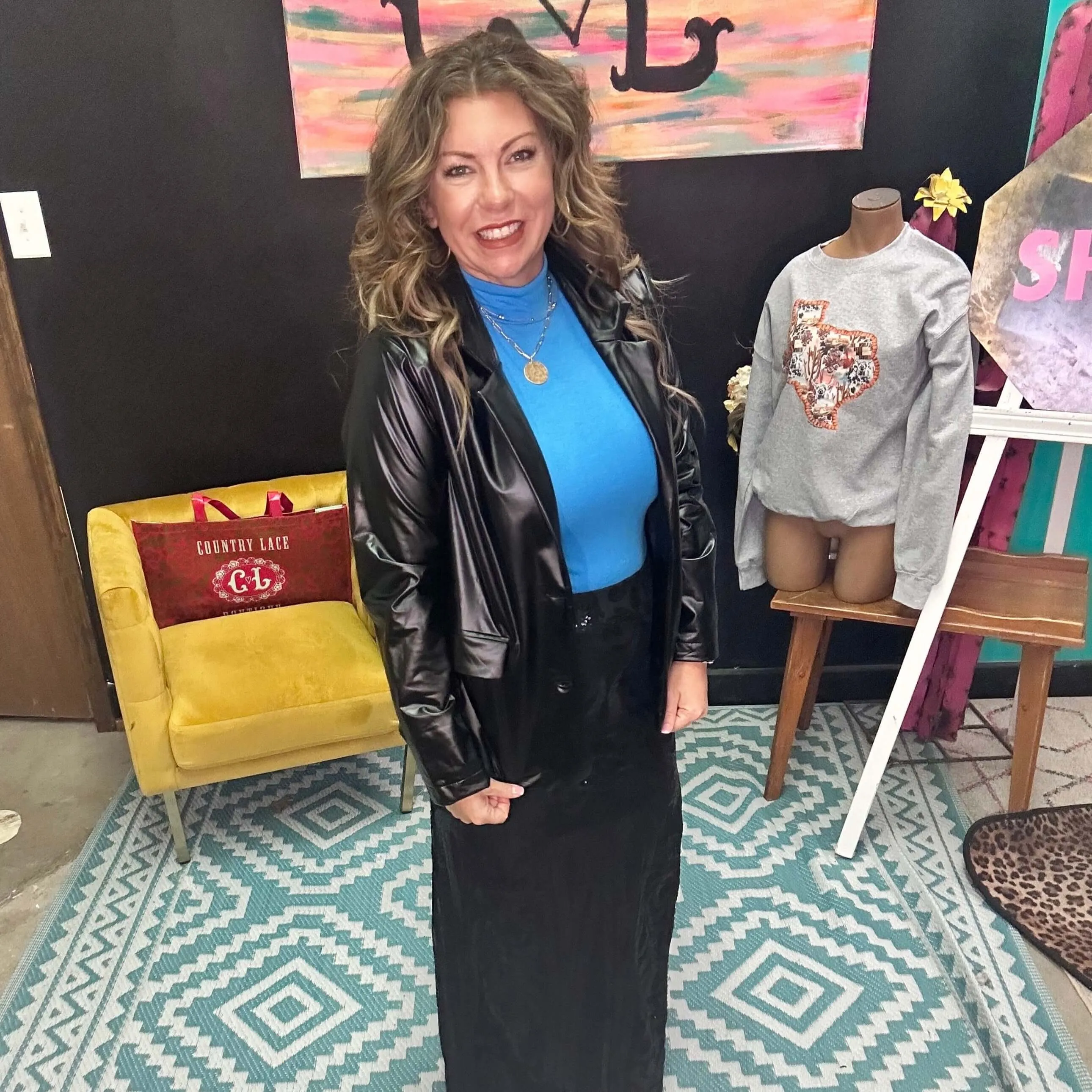 Black Faux Leather Blazer