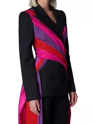 Black Fitted Blazer with Multicolor Paneled Long Sashes