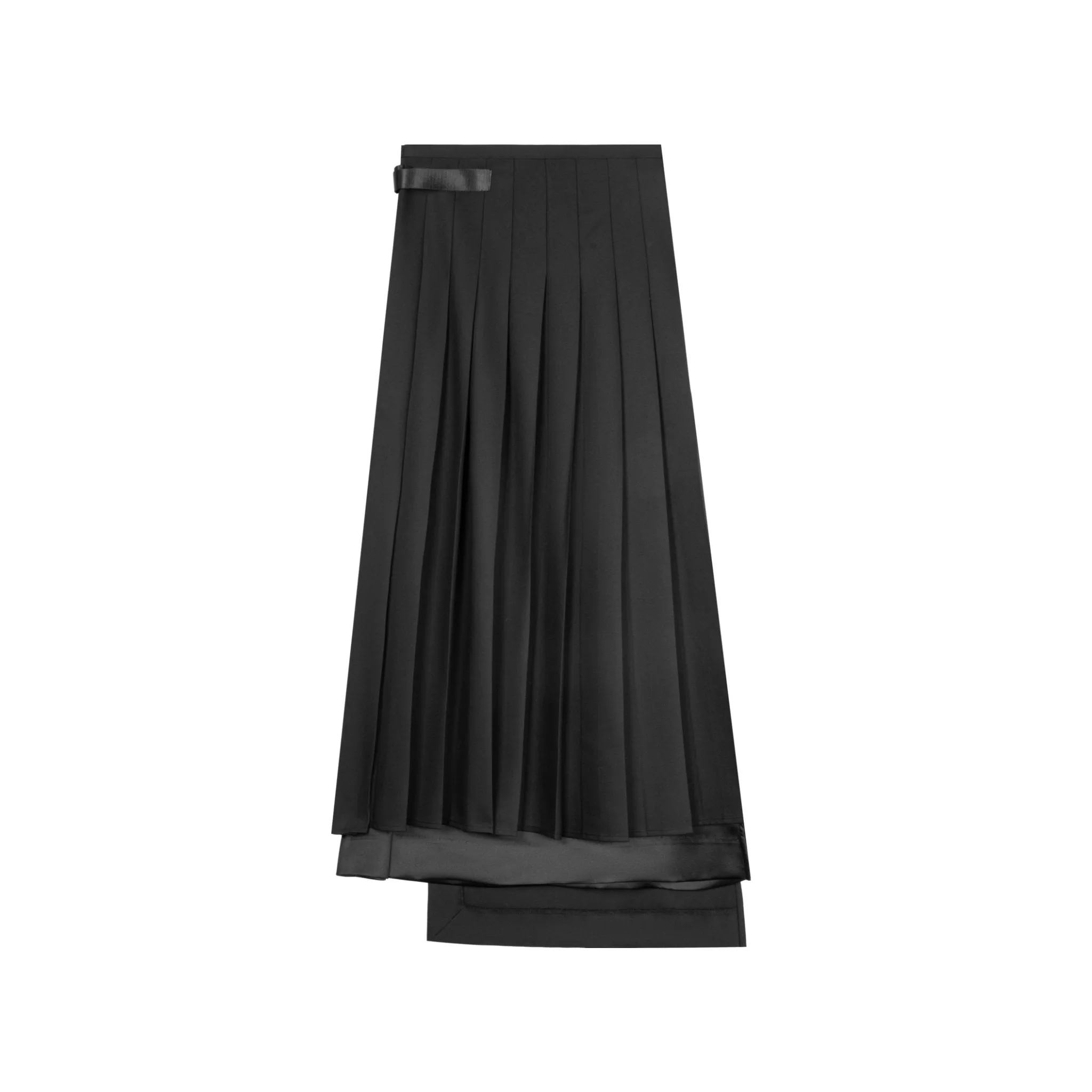 Black Mixed Fabric Patchwork Pleated Irregular Design Mid-Length Skirt