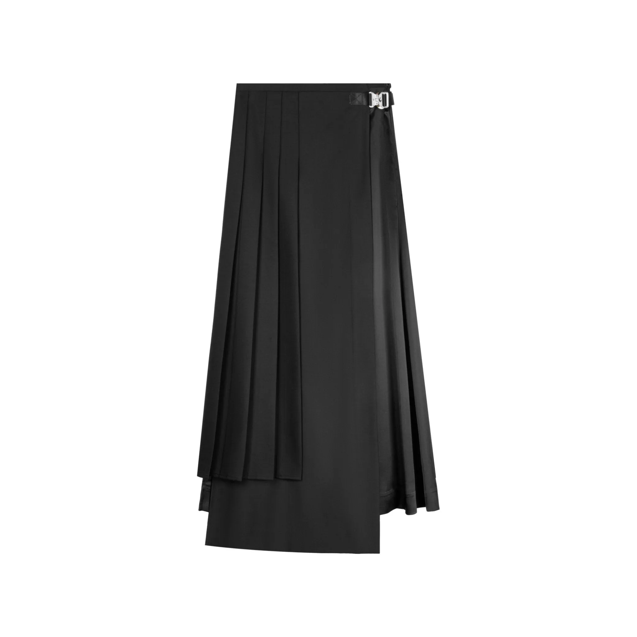 Black Mixed Fabric Patchwork Pleated Irregular Design Mid-Length Skirt
