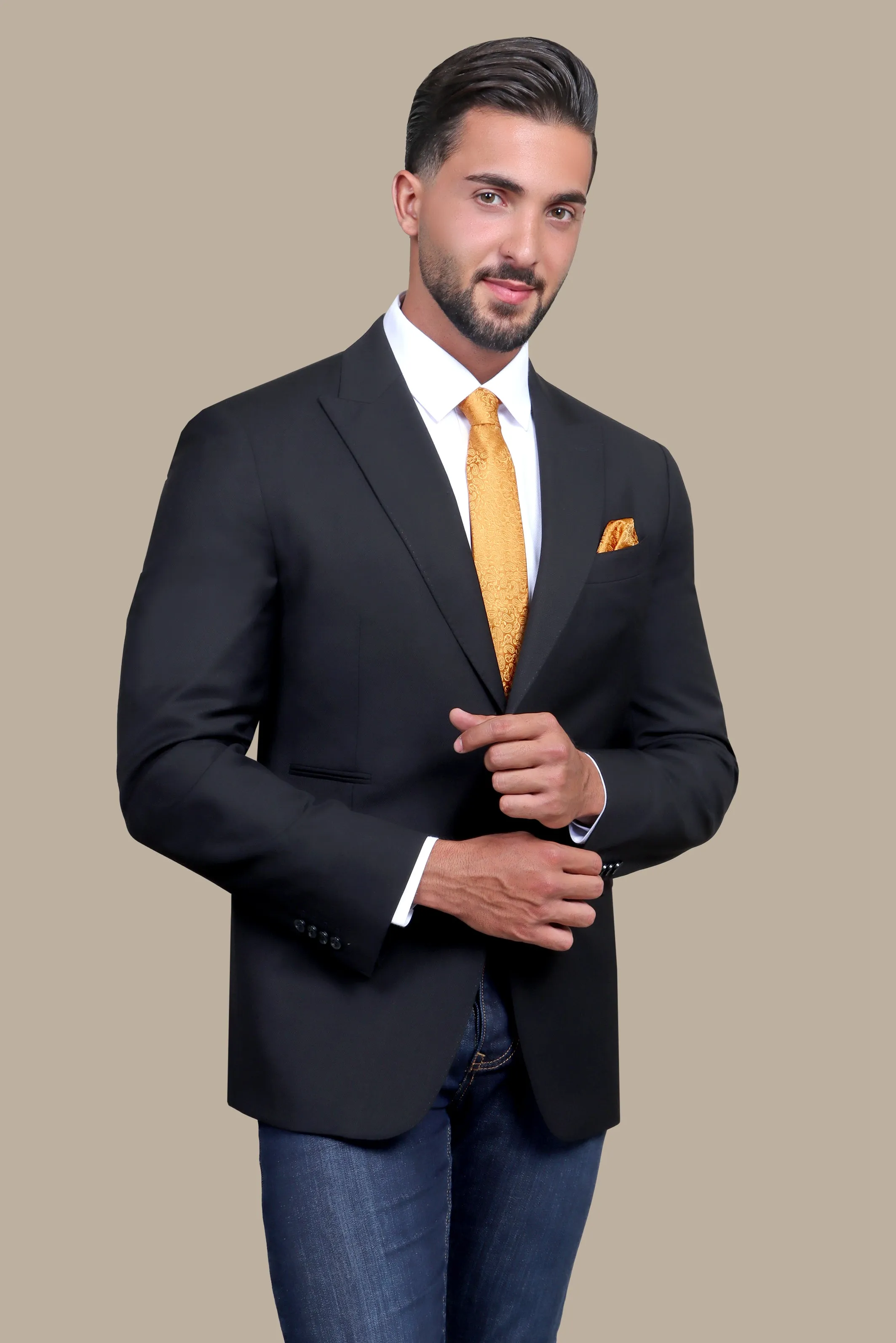 Black Peak Lapel Structured Blazer