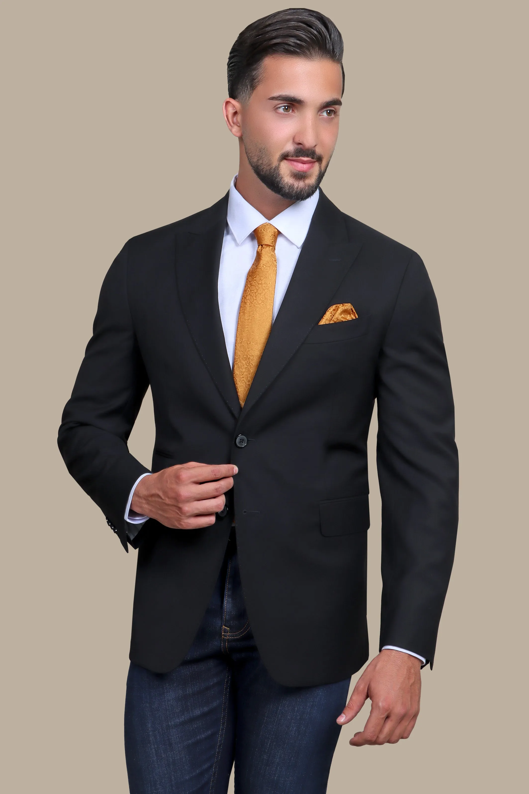 Black Peak Lapel Structured Blazer