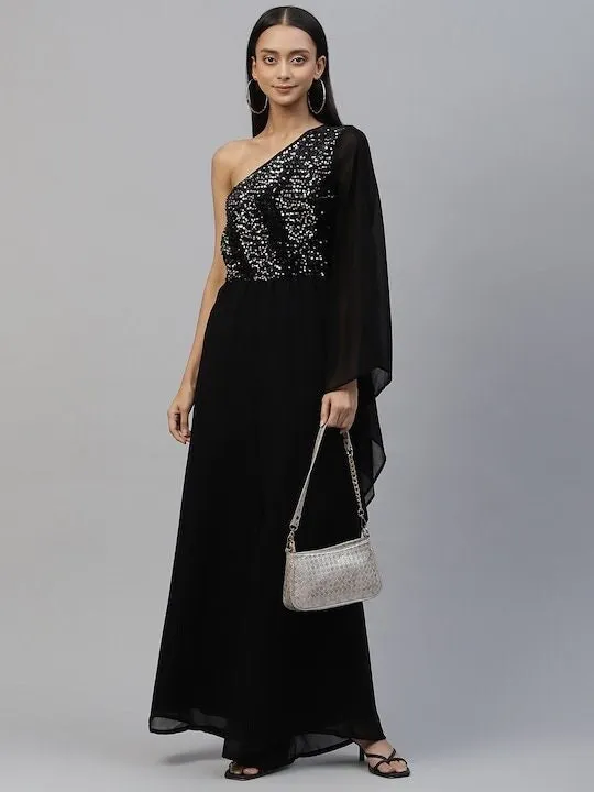Black Sequinned Jumpsuit For Women