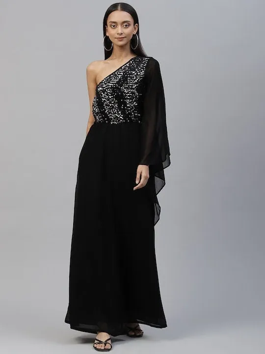 Black Sequinned Jumpsuit For Women