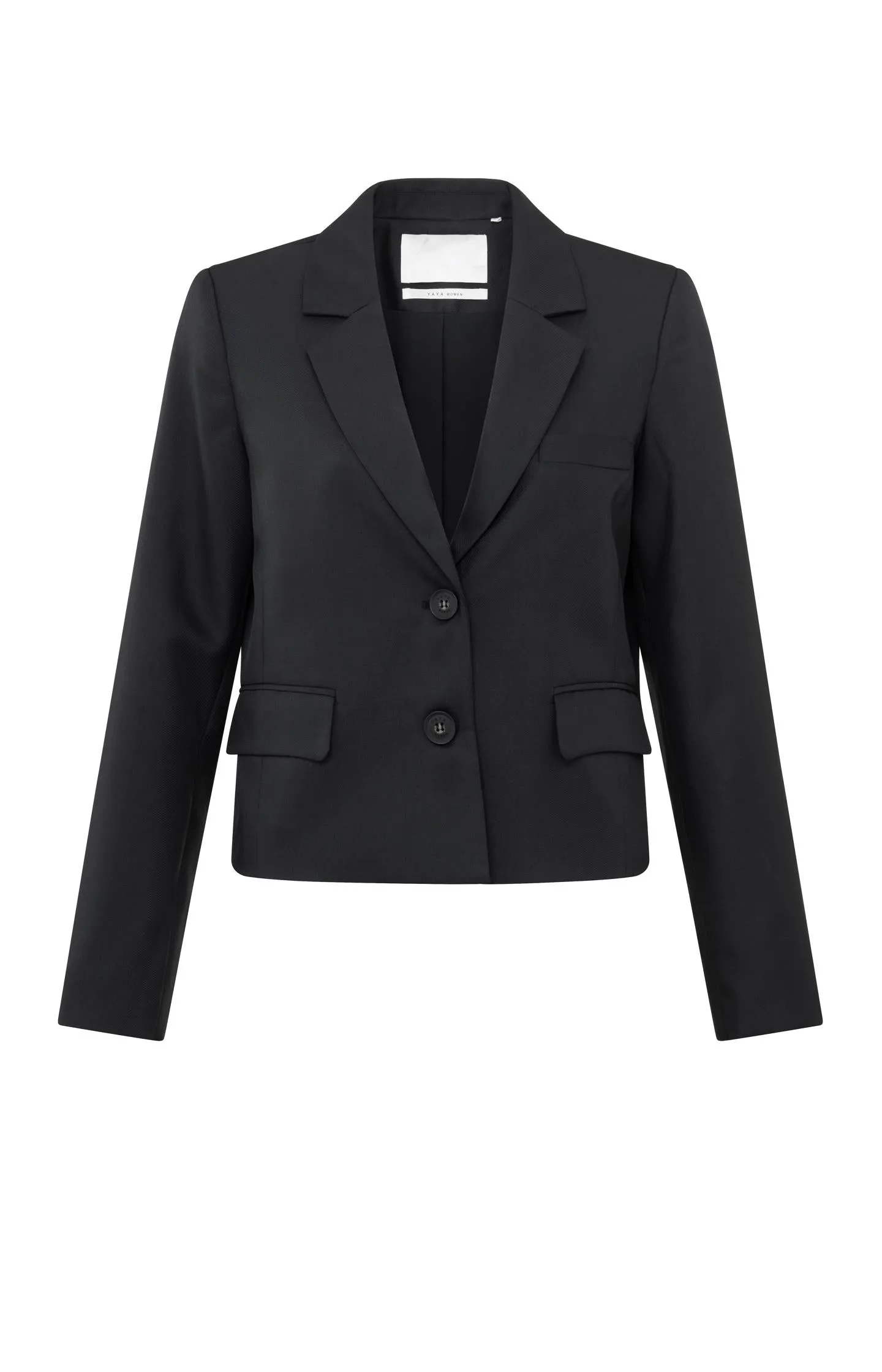 Black short blazer with long sleeves and pockets