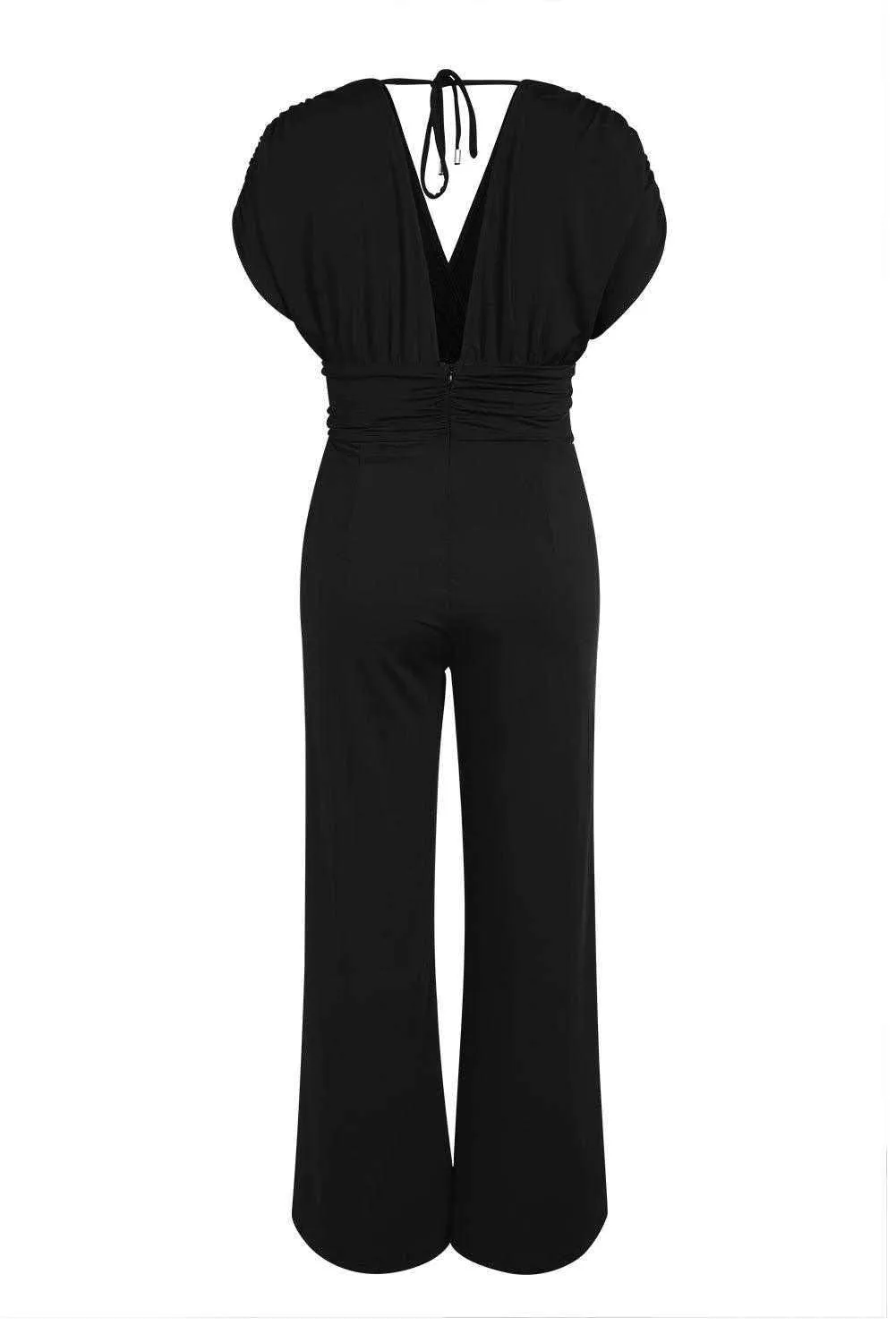 Black V-Neck Dolman Sleeves Wide Leg Jumpsuit - Chic Style