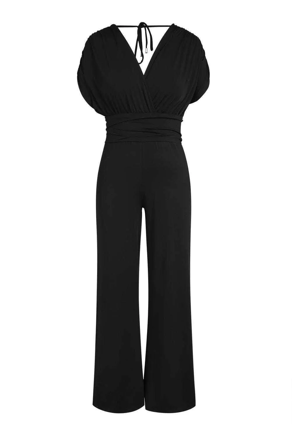 Black V-Neck Dolman Sleeves Wide Leg Jumpsuit - Chic Style