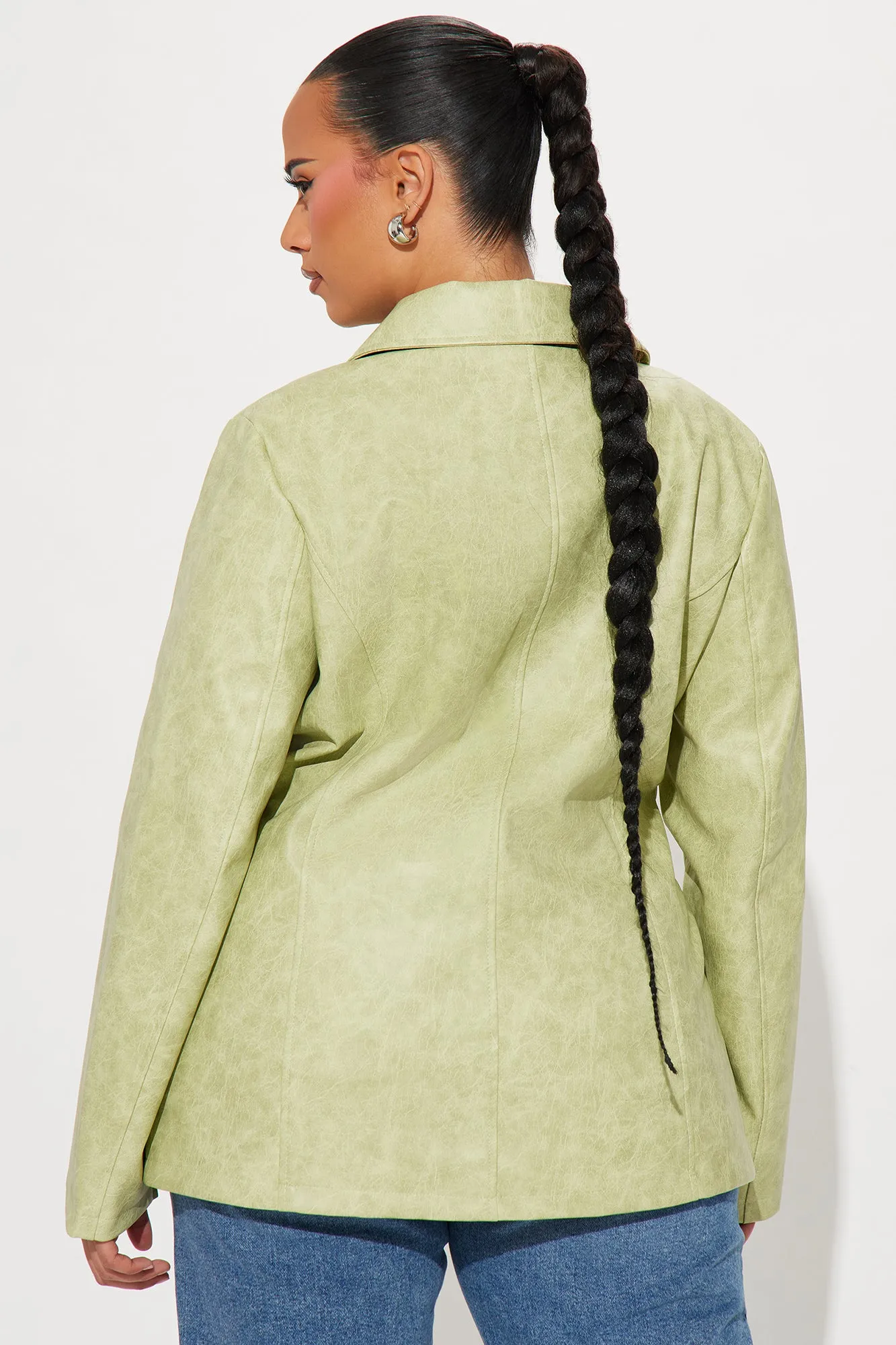 Blaire Washed Faux Leather Blazer - Sage