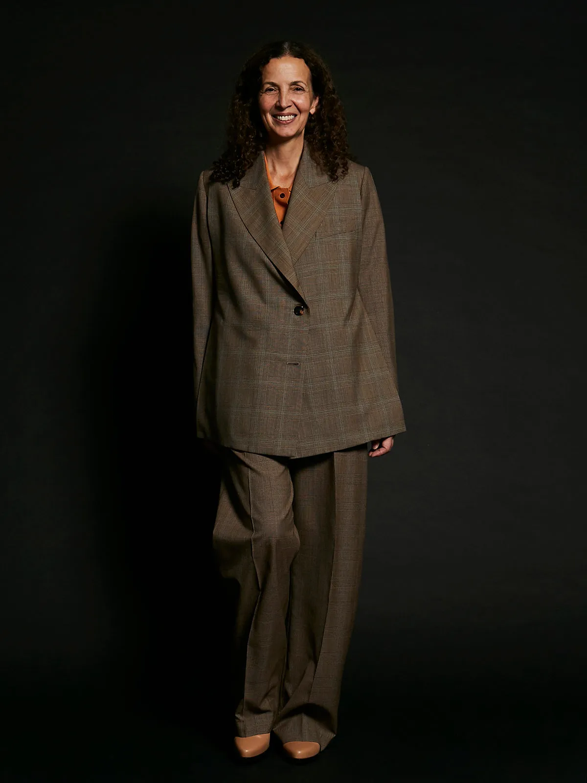Blazer with Hidden Pockets in Camel Check