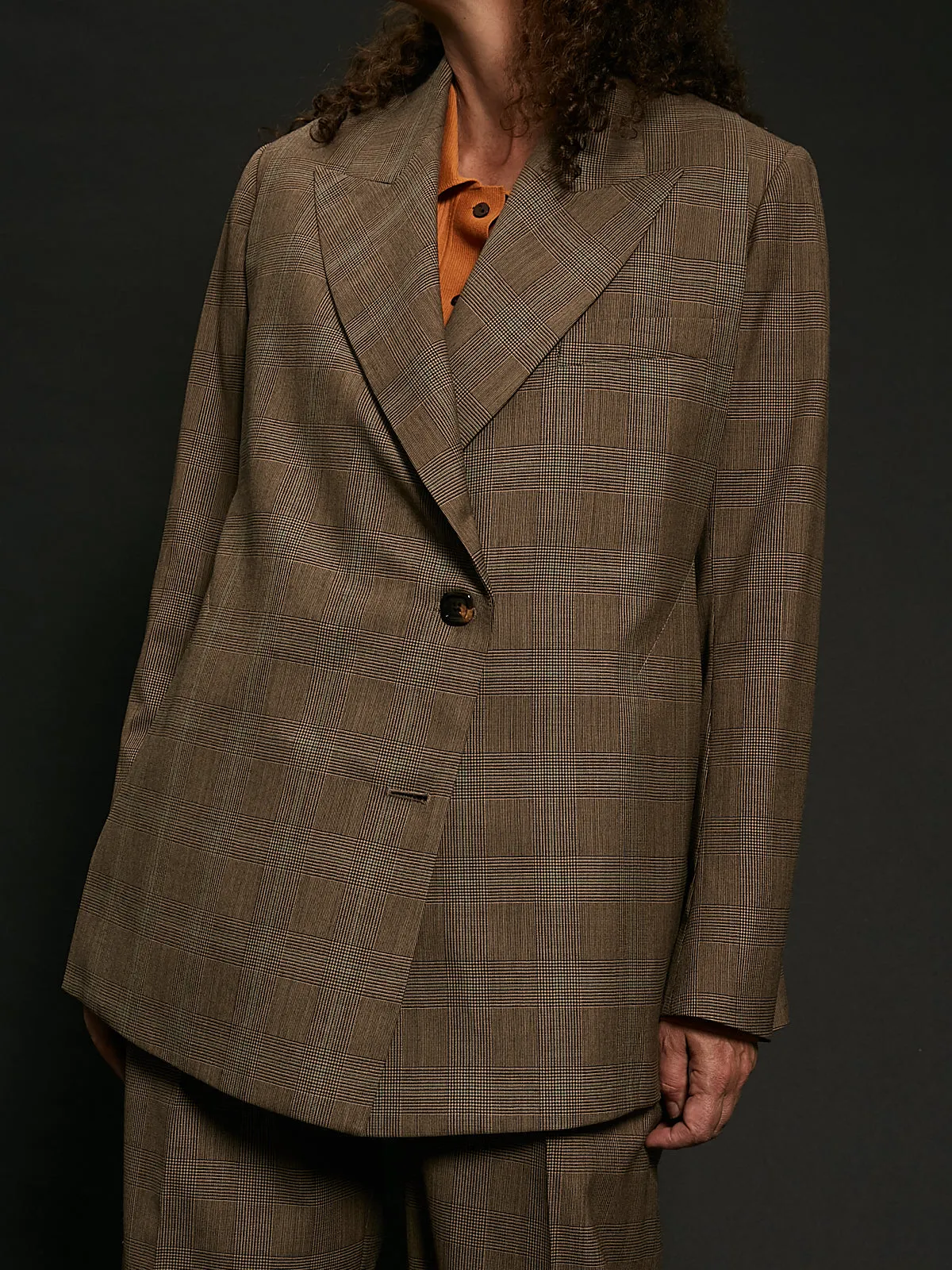 Blazer with Hidden Pockets in Camel Check