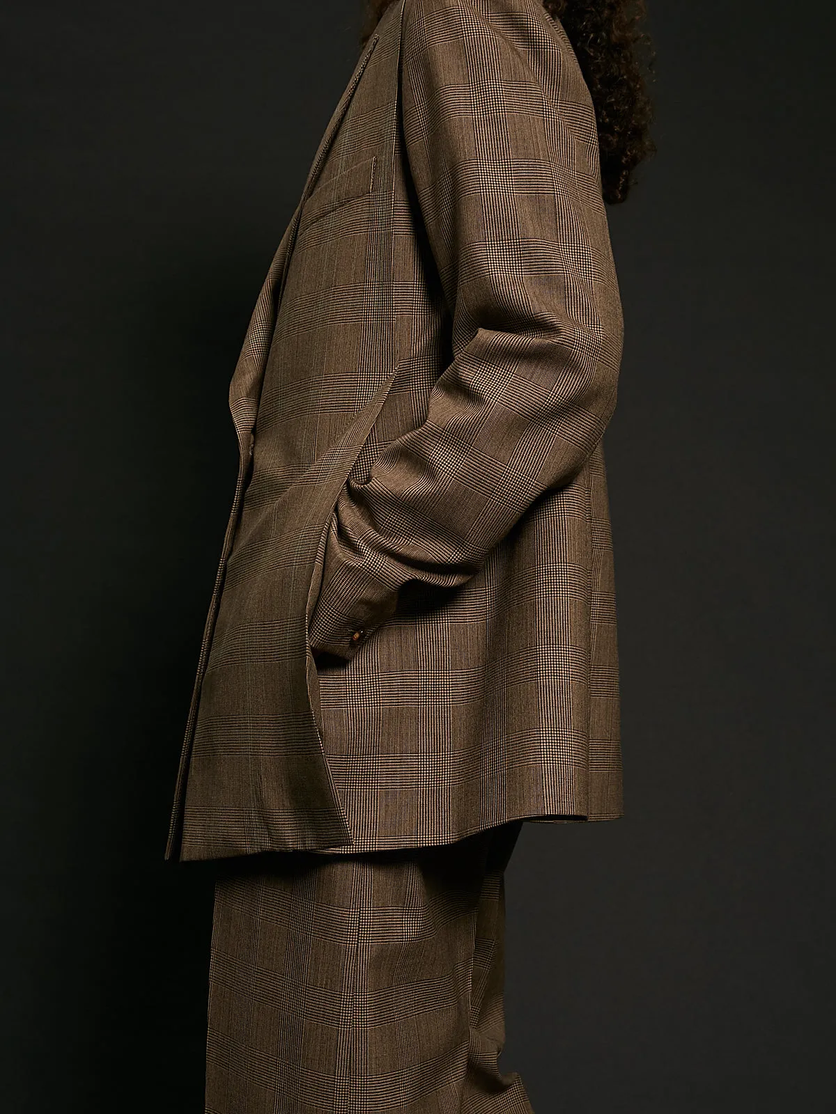 Blazer with Hidden Pockets in Camel Check