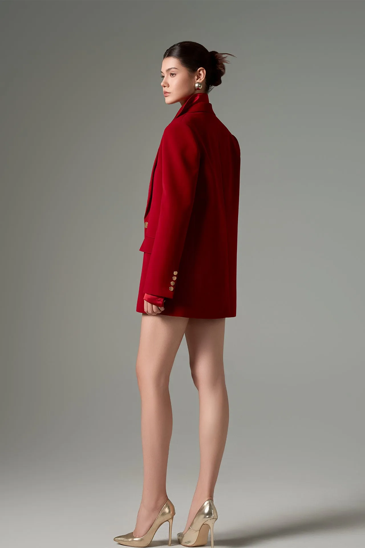 Blazer with Notched Lapels, Shirt, and Fitted Shorts