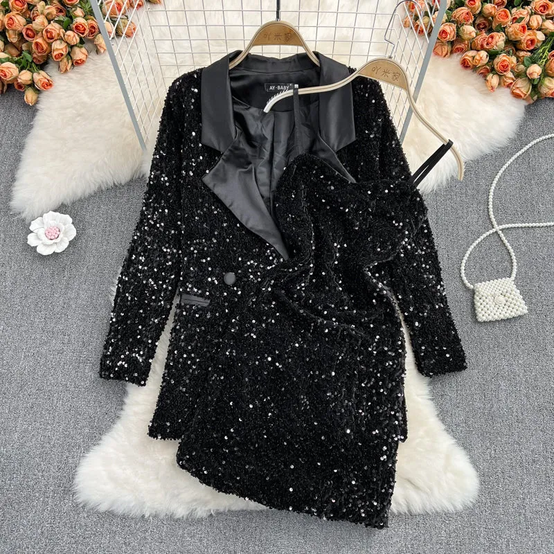 Blazer&Slip Dress Sequined 2Pcs Set