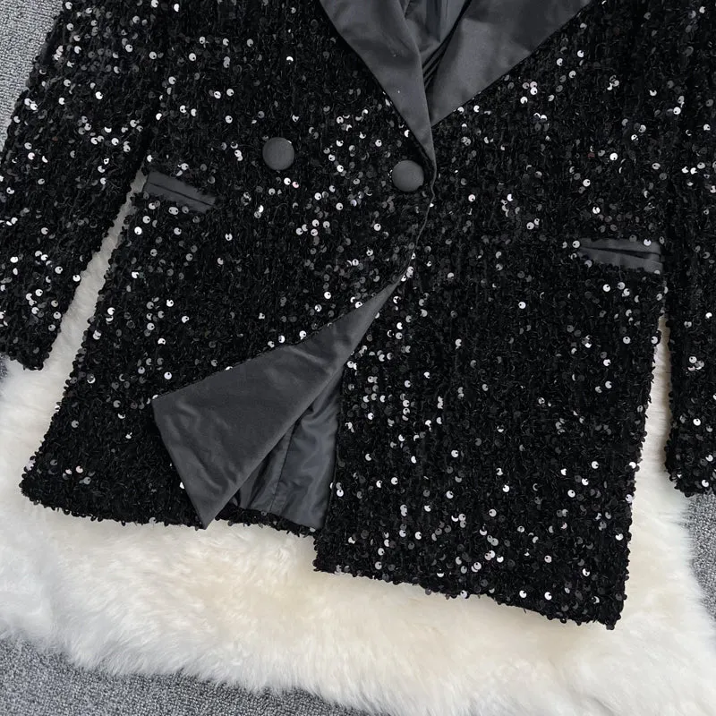 Blazer&Slip Dress Sequined 2Pcs Set