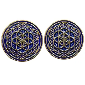 Blue & Golden Color Mandala Design Round 1 Hole Metal Buttons