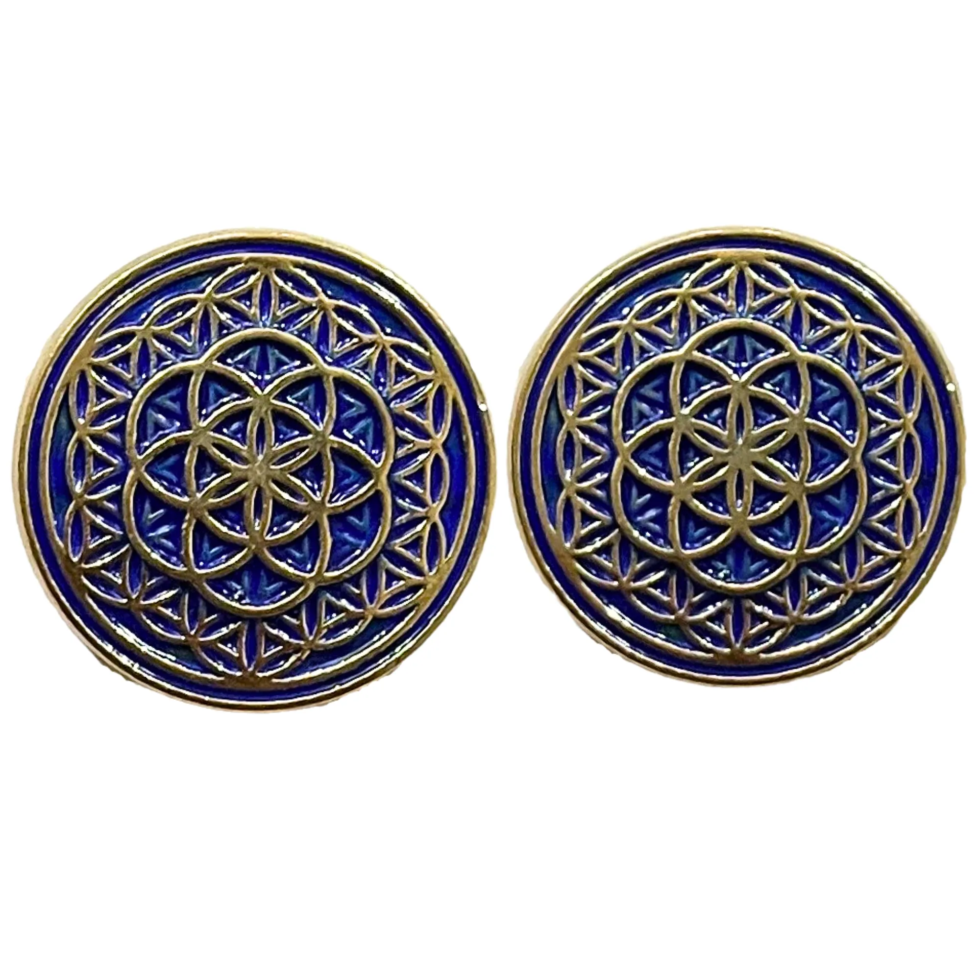 Blue & Golden Color Mandala Design Round 1 Hole Metal Buttons