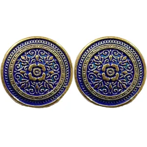 Blue & Golden Eye Catchy Floral 1 Hole Round Metal Buttons