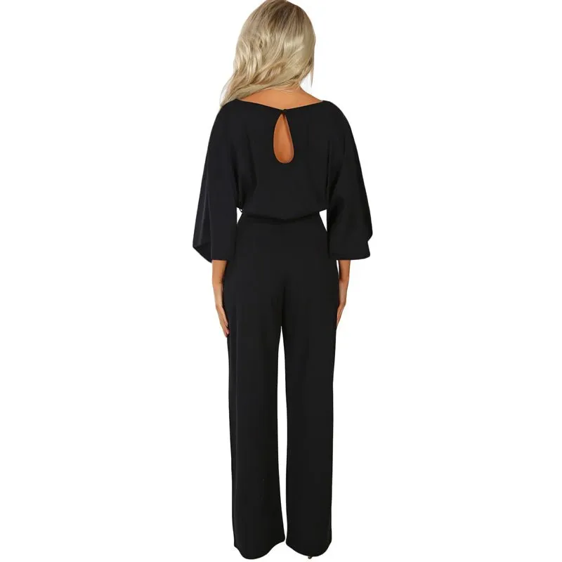 Blue Half Sleeves Peplum Waist Jumpsuit