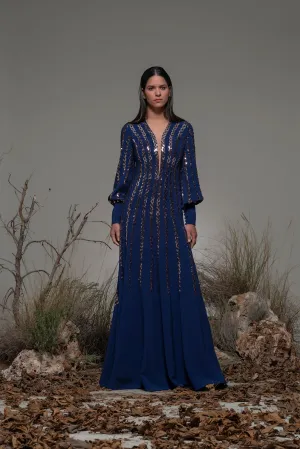Blue Long-Sleeved A-line Dress