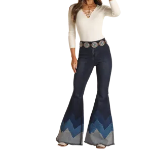 Blue Wave Button Bell  Bottom Jeans Rock & Roll Denim