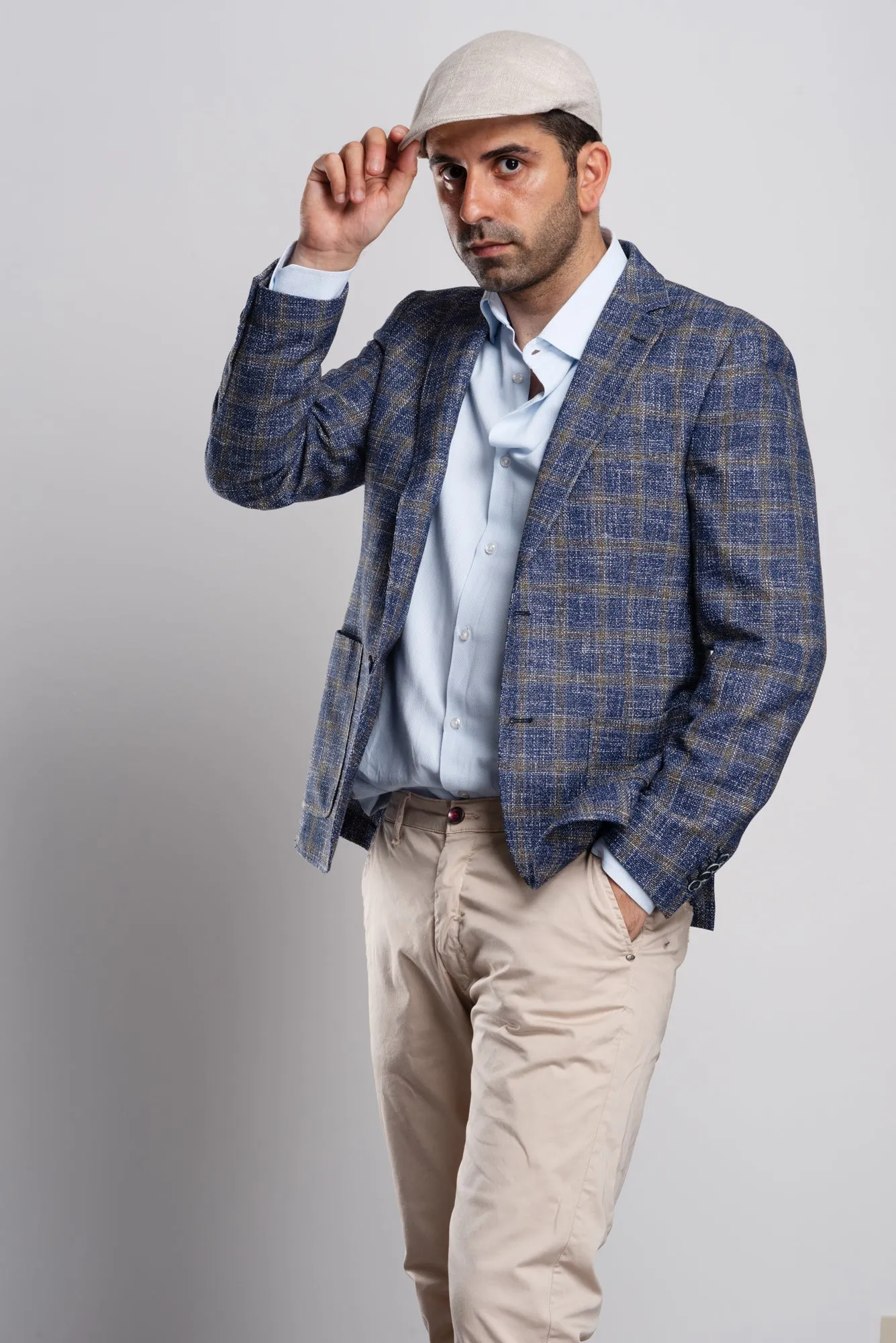 Blue with Green Windowpane Cotton Blazer