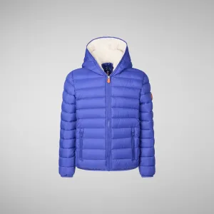 Boys' animal free puffer jacket with teddy linin Finnegan in gentian blue