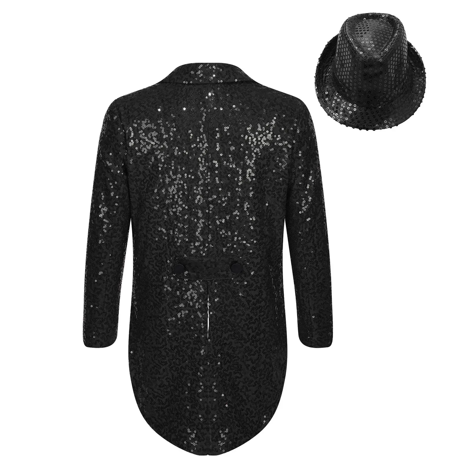 Boys Sequinned Tailcoat Magic Show Jazz Dance Performance Outfit Blazer with Hat