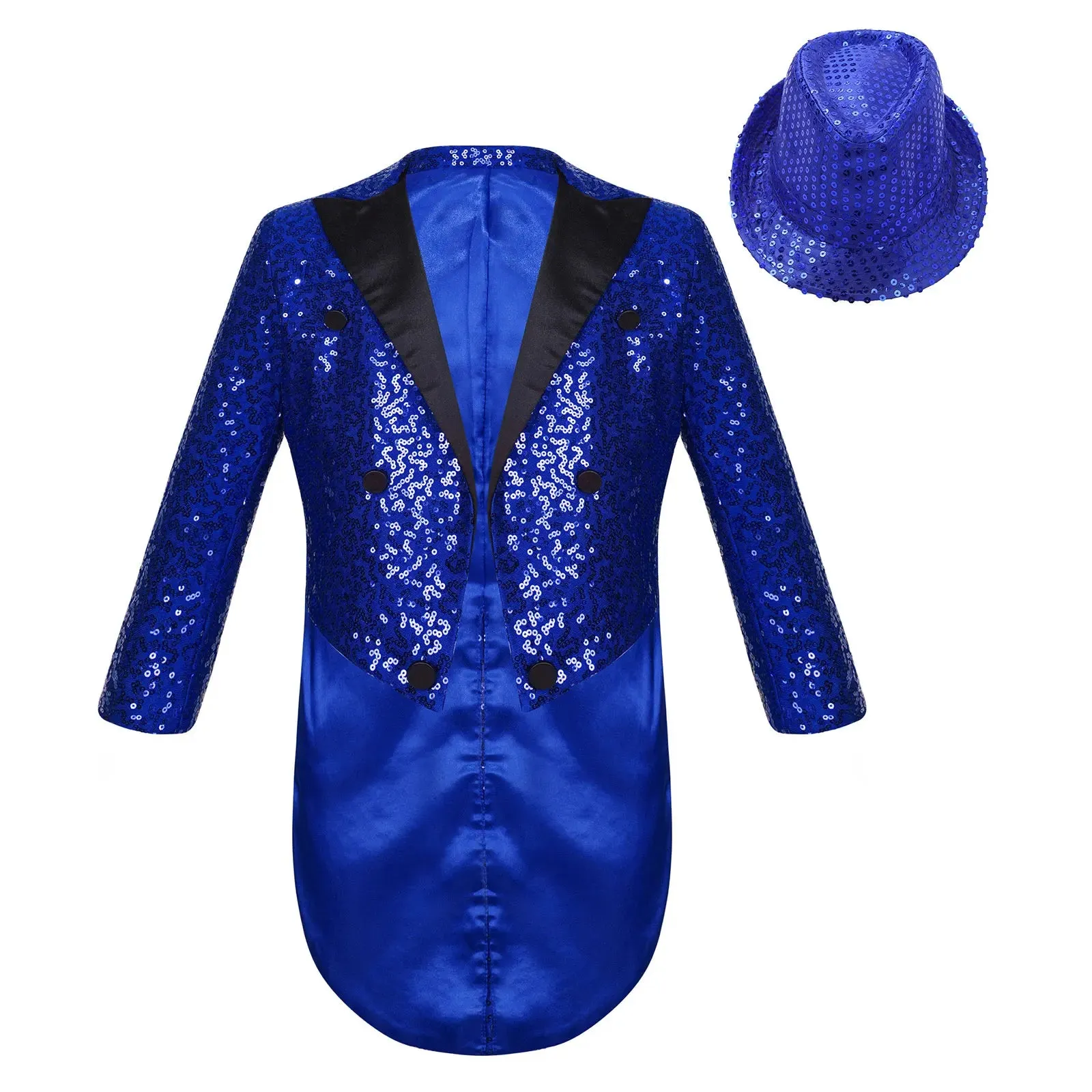 Boys Sequinned Tailcoat Magic Show Jazz Dance Performance Outfit Blazer with Hat