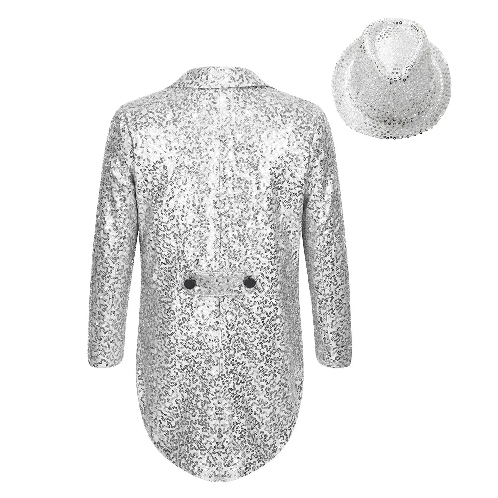 Boys Sequinned Tailcoat Magic Show Jazz Dance Performance Outfit Blazer with Hat