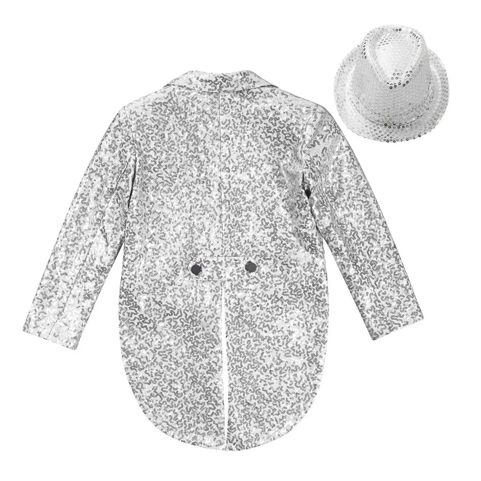 Boys Sequinned Tailcoat Magic Show Jazz Dance Performance Outfit Blazer with Hat