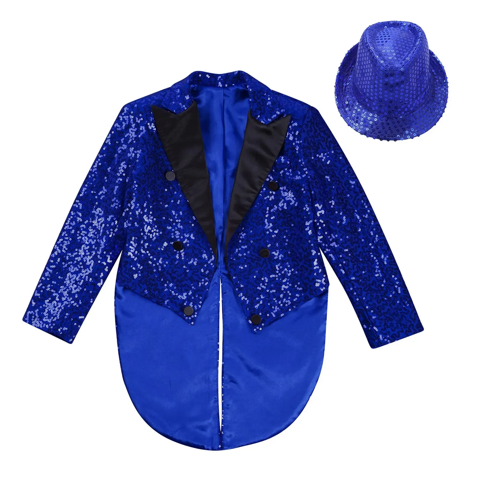 Boys Sequinned Tailcoat Magic Show Jazz Dance Performance Outfit Blazer with Hat