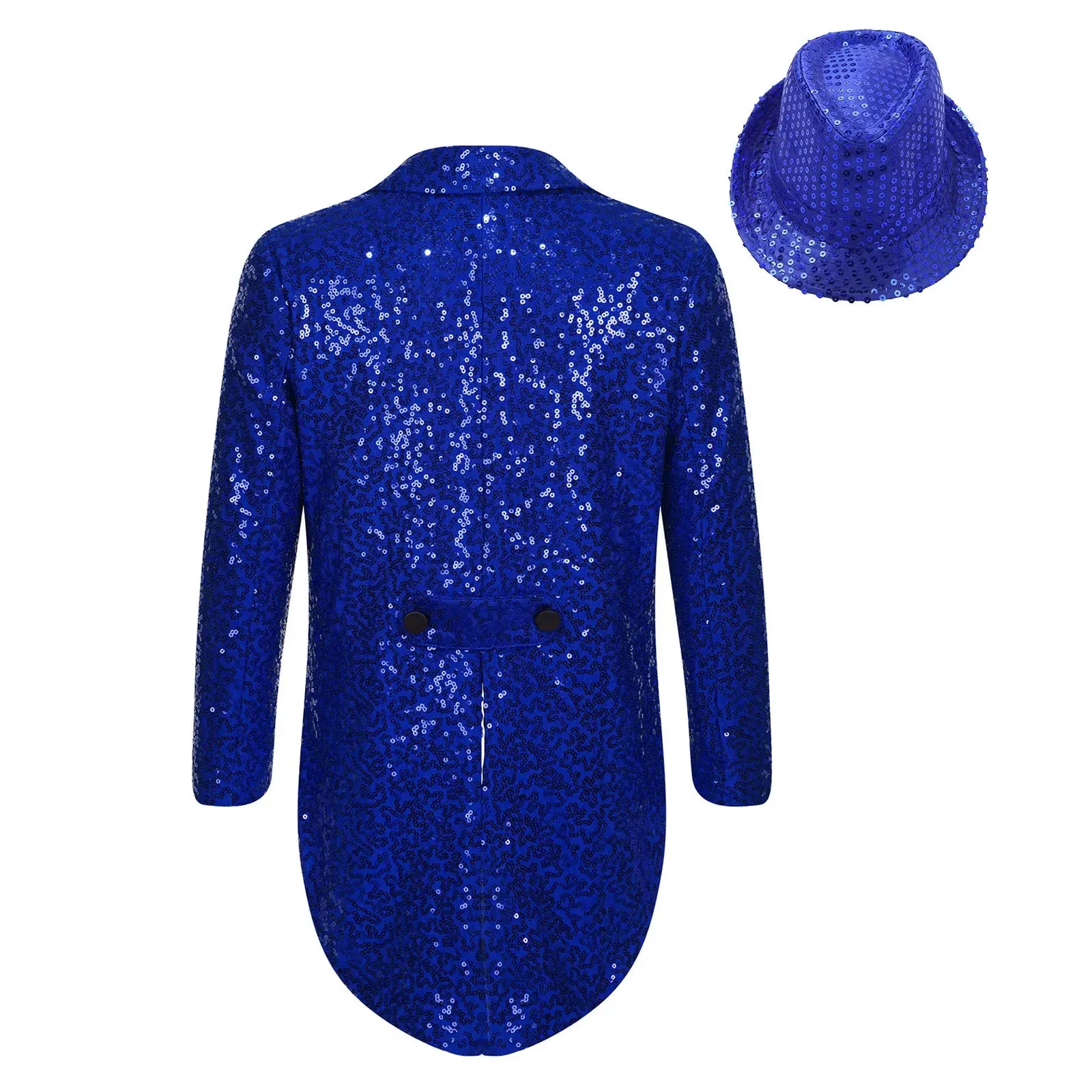 Boys Sequinned Tailcoat Magic Show Jazz Dance Performance Outfit Blazer with Hat