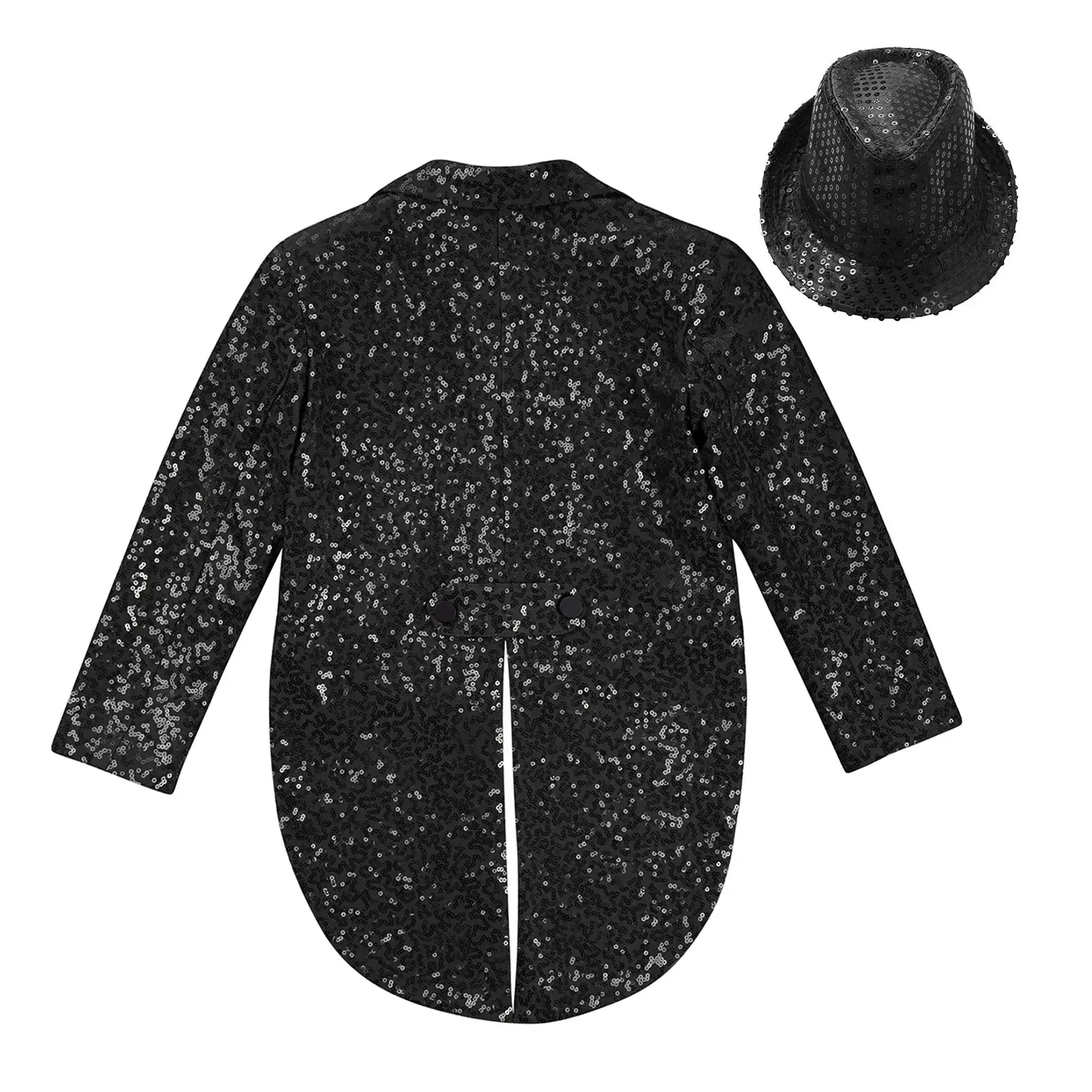 Boys Sequinned Tailcoat Magic Show Jazz Dance Performance Outfit Blazer with Hat