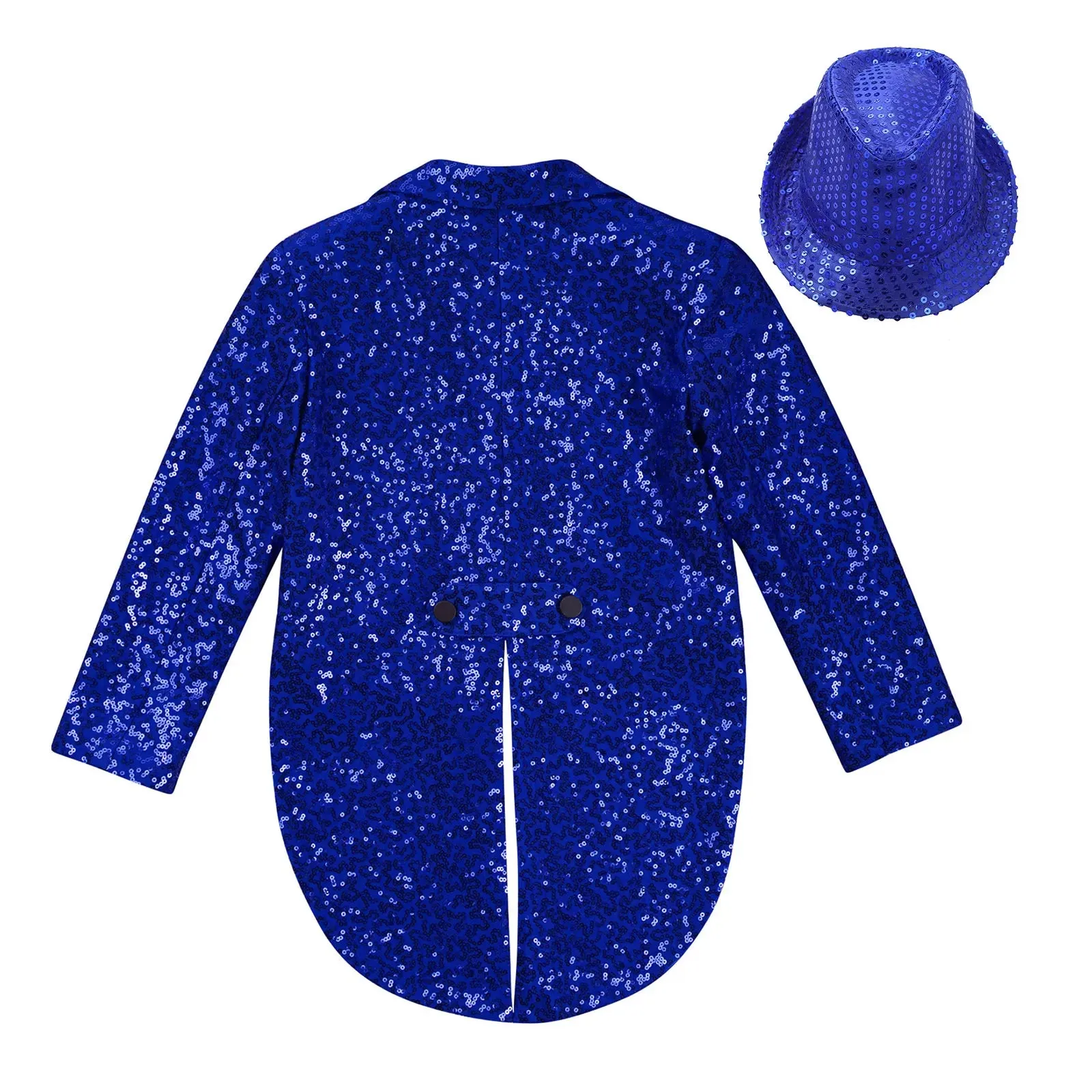 Boys Sequinned Tailcoat Magic Show Jazz Dance Performance Outfit Blazer with Hat