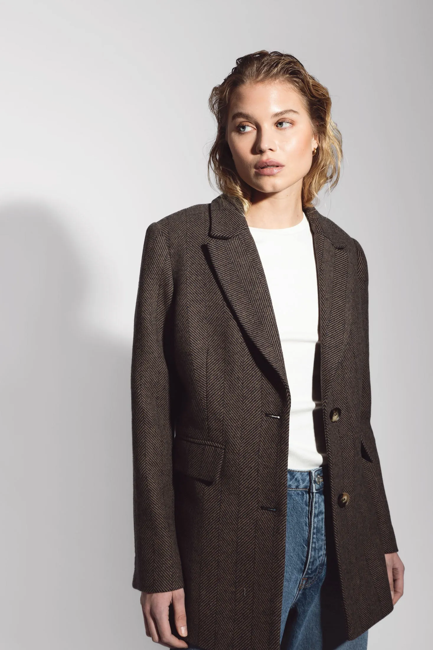 Brooklyn Blazer - Taupe Herringbone
