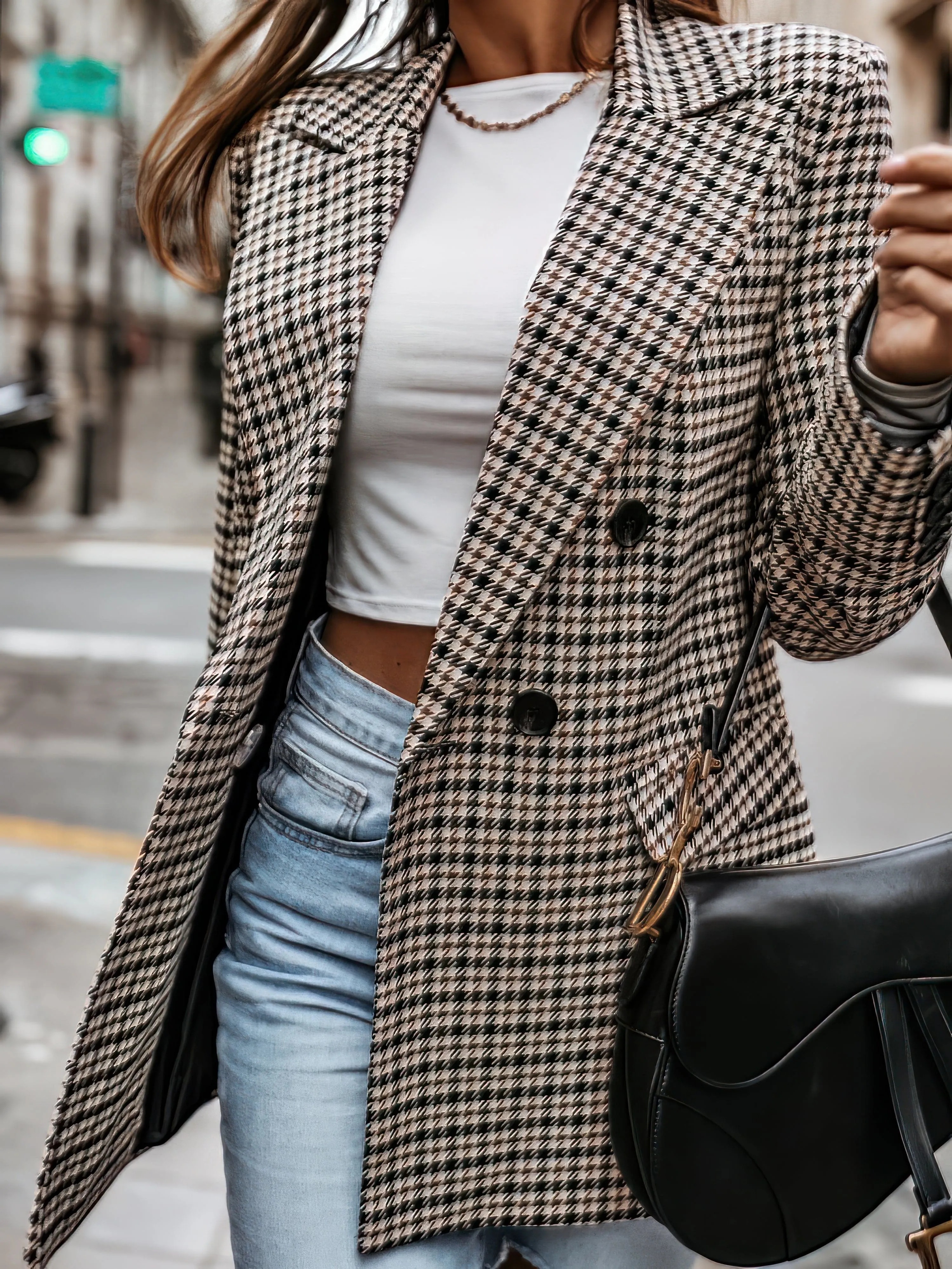 Brown and Black Houndstooth Blazer