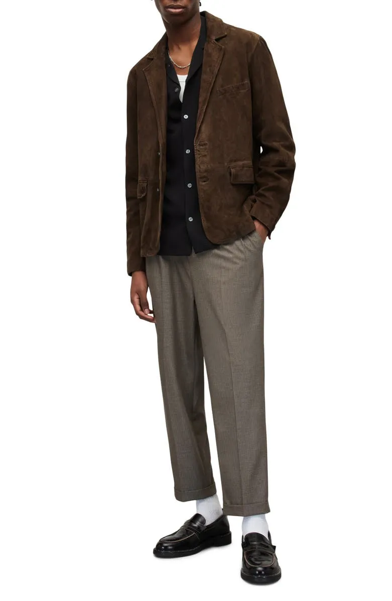 Brown Genuine Leather Suede Blazer | QAWACH