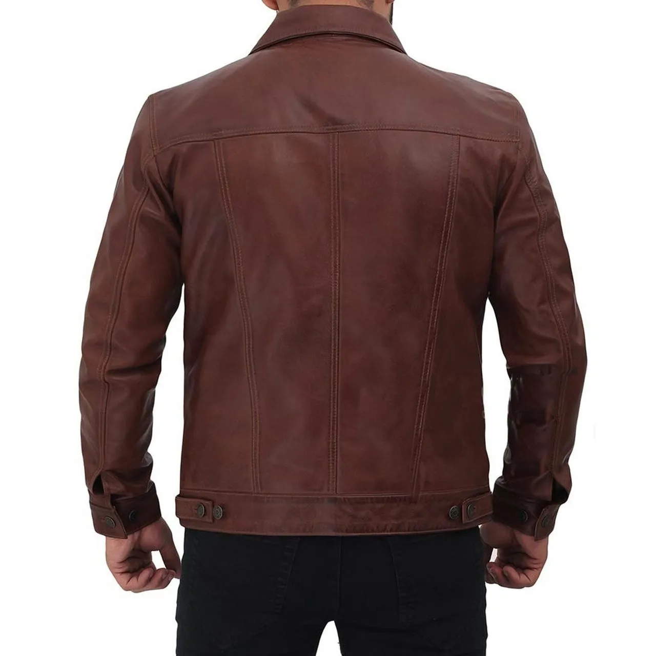 Brown Genuine Leather Trucker Jacket