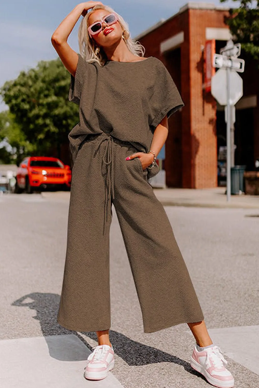 Brown Textured Jumpsuit