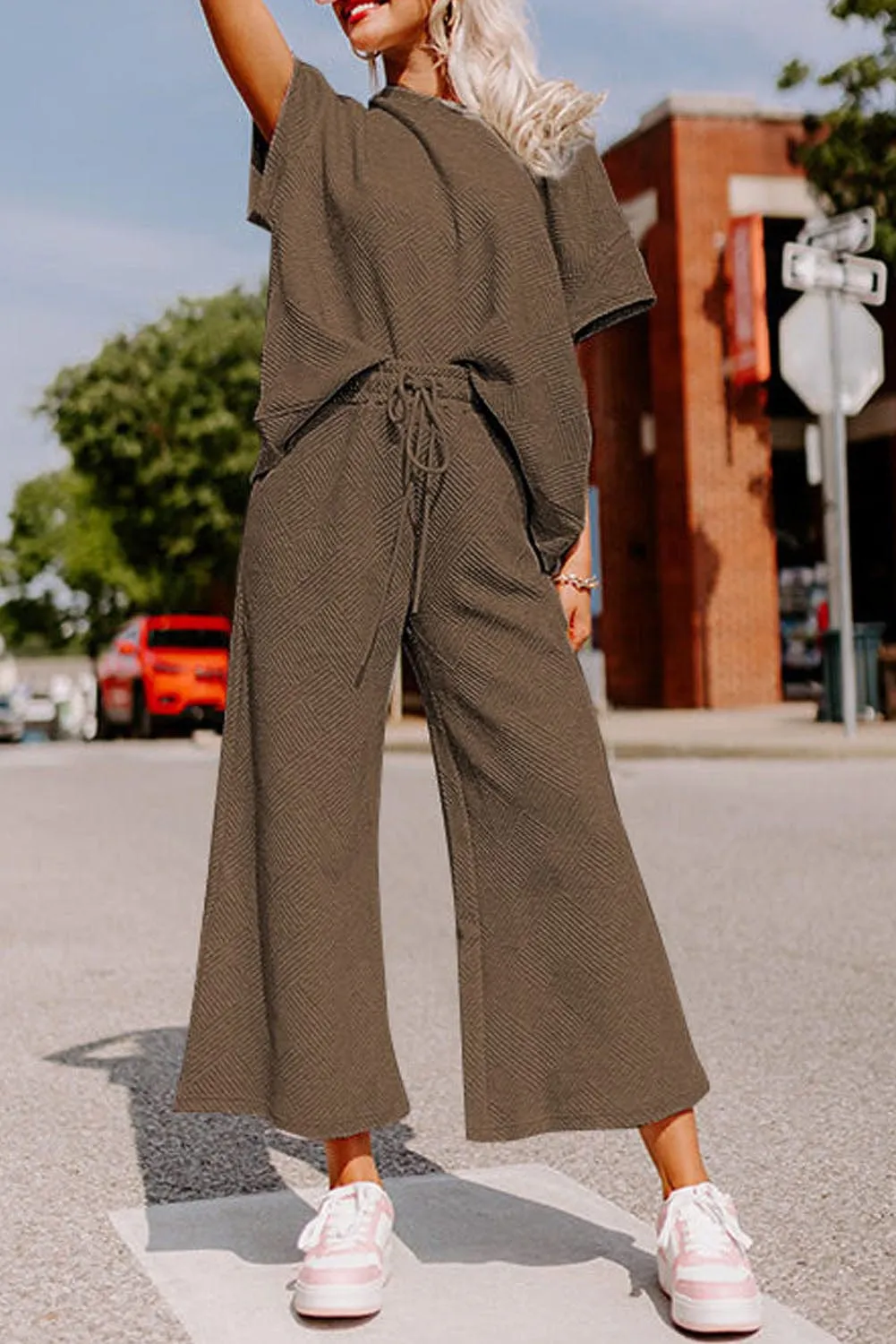 Brown Textured Jumpsuit