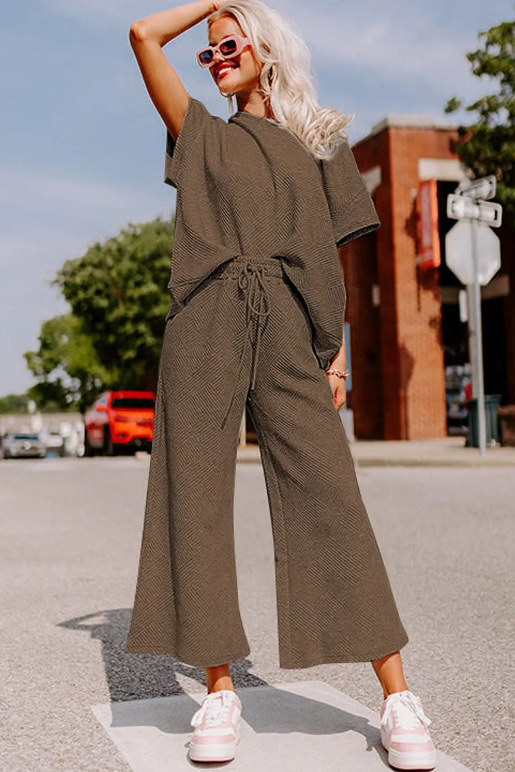 Brown Textured Jumpsuit