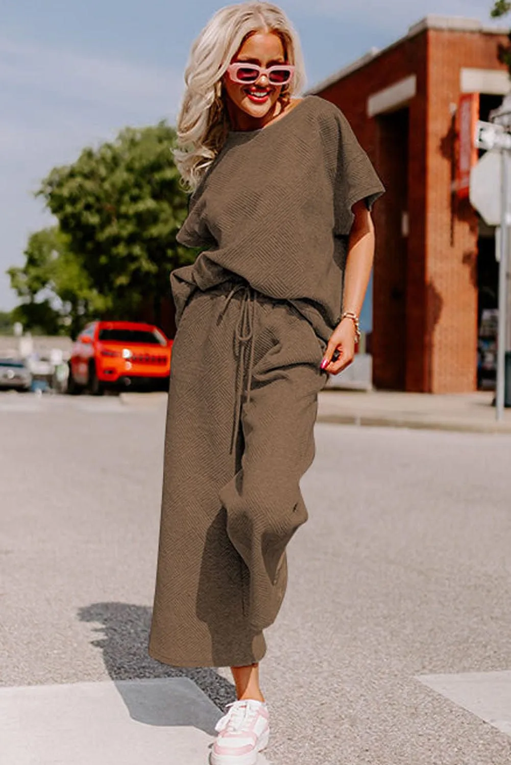 Brown Textured Jumpsuit