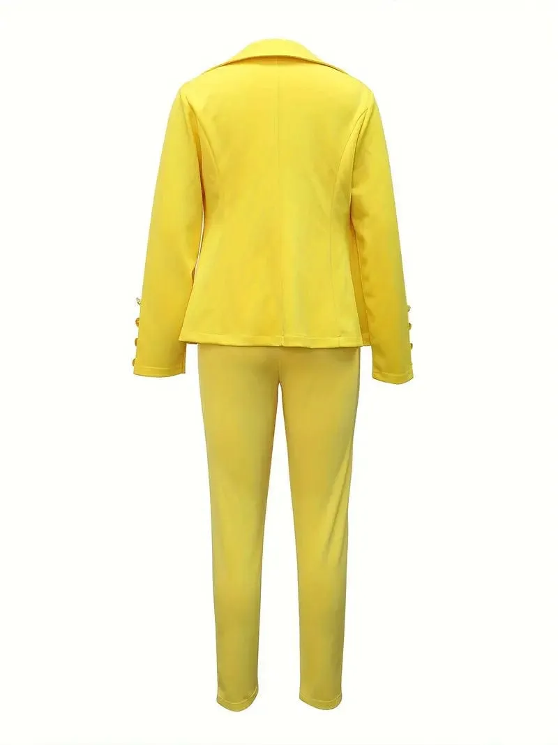 Button-Detailed Blazer and Pants Set