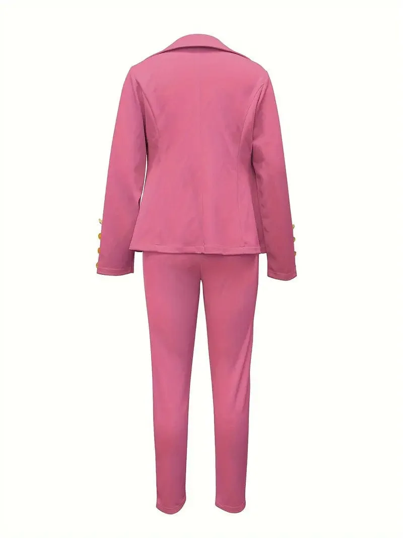 Button-Detailed Blazer and Pants Set