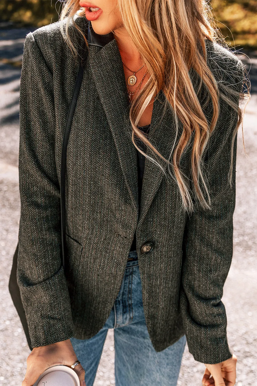 Button-Detailed Blazer and Pants Set