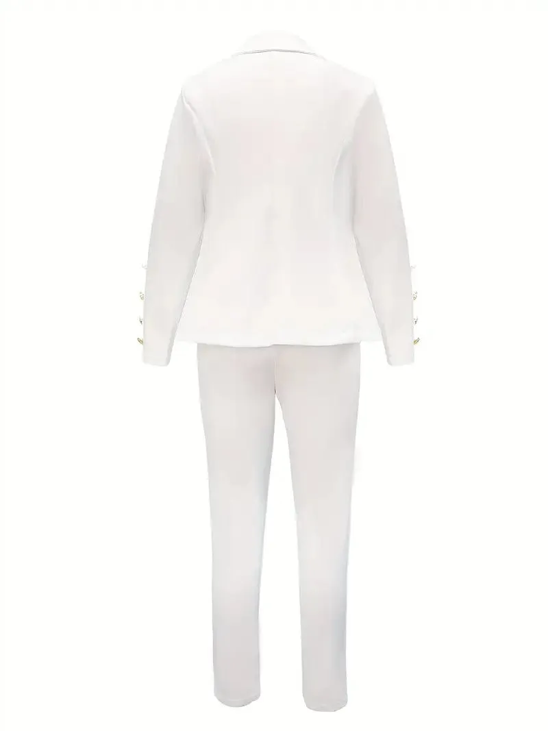 Button-Detailed Blazer and Pants Set