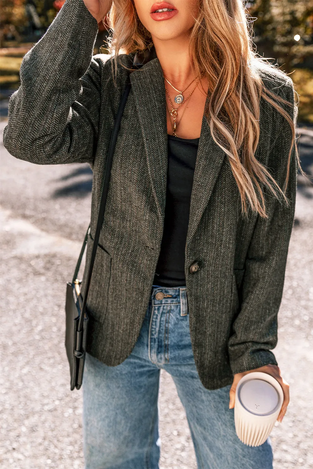 Button-Detailed Blazer and Pants Set