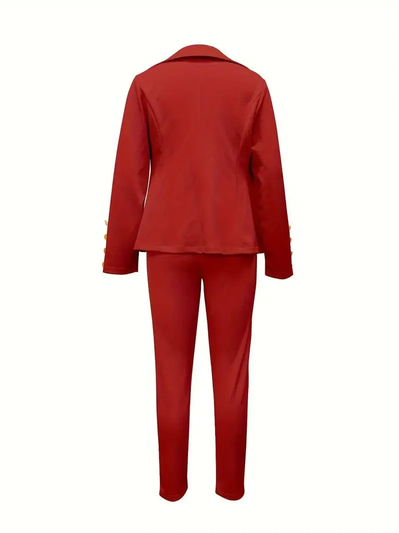 Button-Detailed Blazer and Pants Set