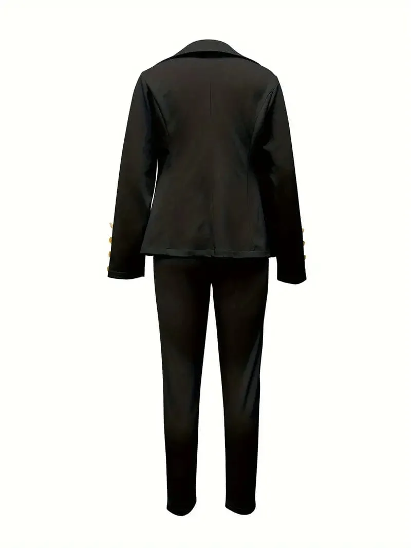 Button-Detailed Blazer and Pants Set